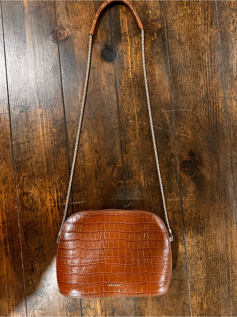 Sezane victor micro Brown Croc-Embossed Women Bag